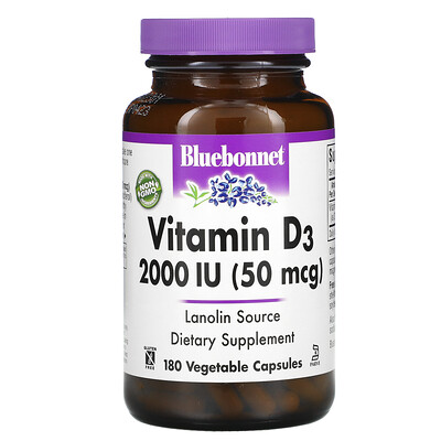 Bluebonnet Nutrition витамин D3, 2000 МЕ, 180 растительных капсул