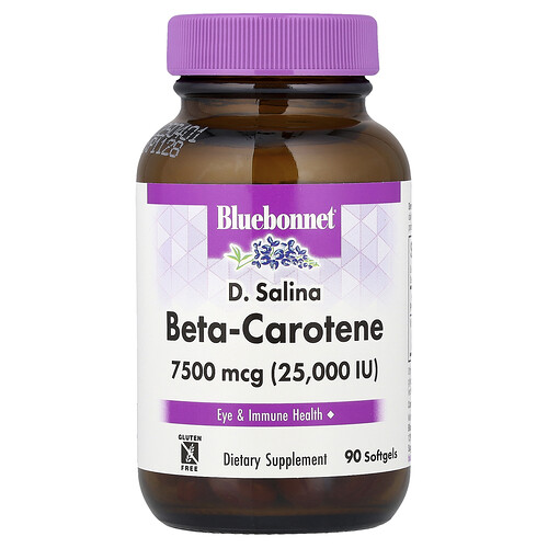 Bluebonnet Nutrition, D. Salina, Beta-caroteno, 7500 mcg (25.000 UI), 90 cápsulas blandas