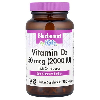 Product Image for Bluebonnet Nutrition, Vitamin D3, 50 mcg (2,000 IU), 250 Softgels