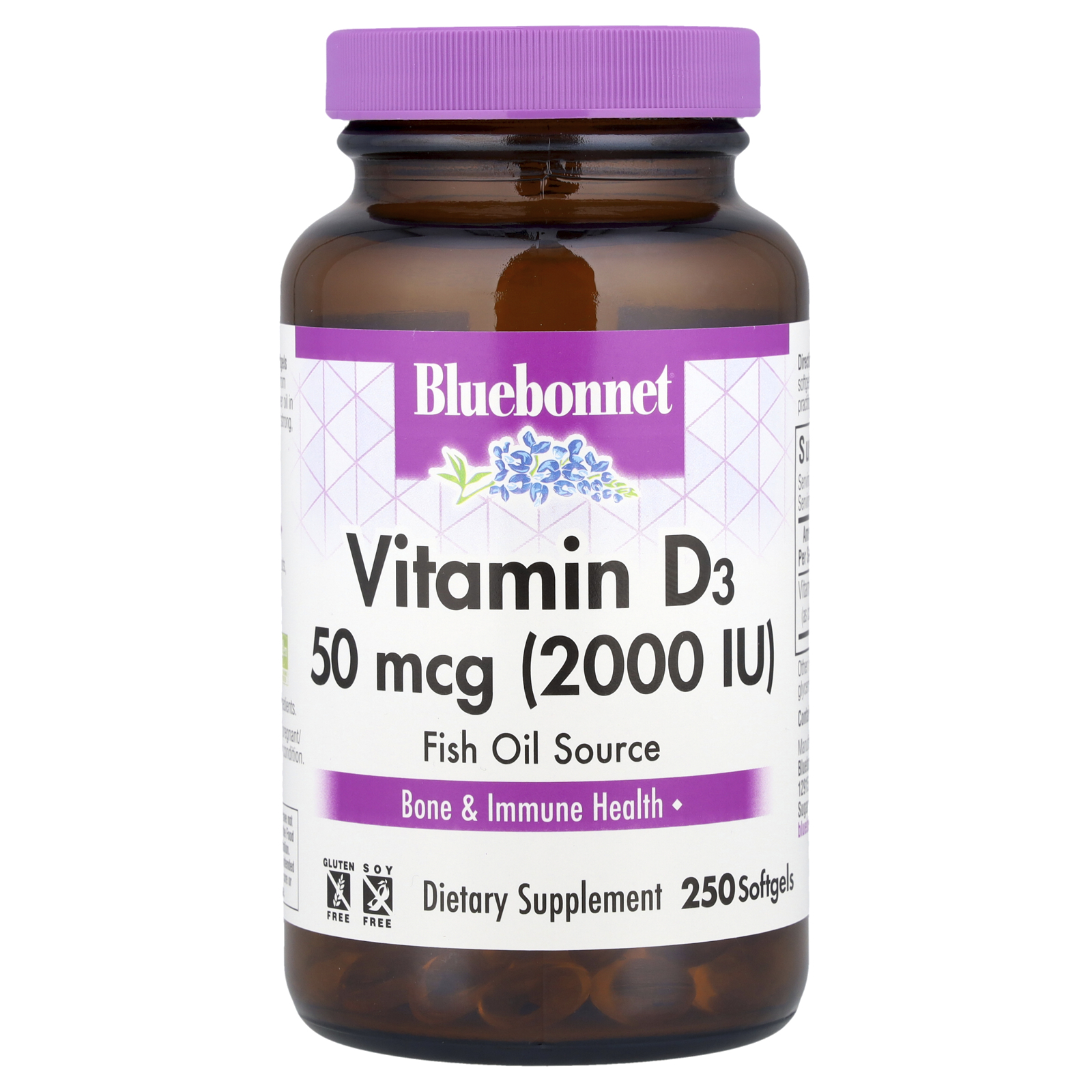 Bluebonnet Nutrition (블루보넷뉴트리션), 비타민D3, 50mcg(2,000IU), 소프트젤 250정