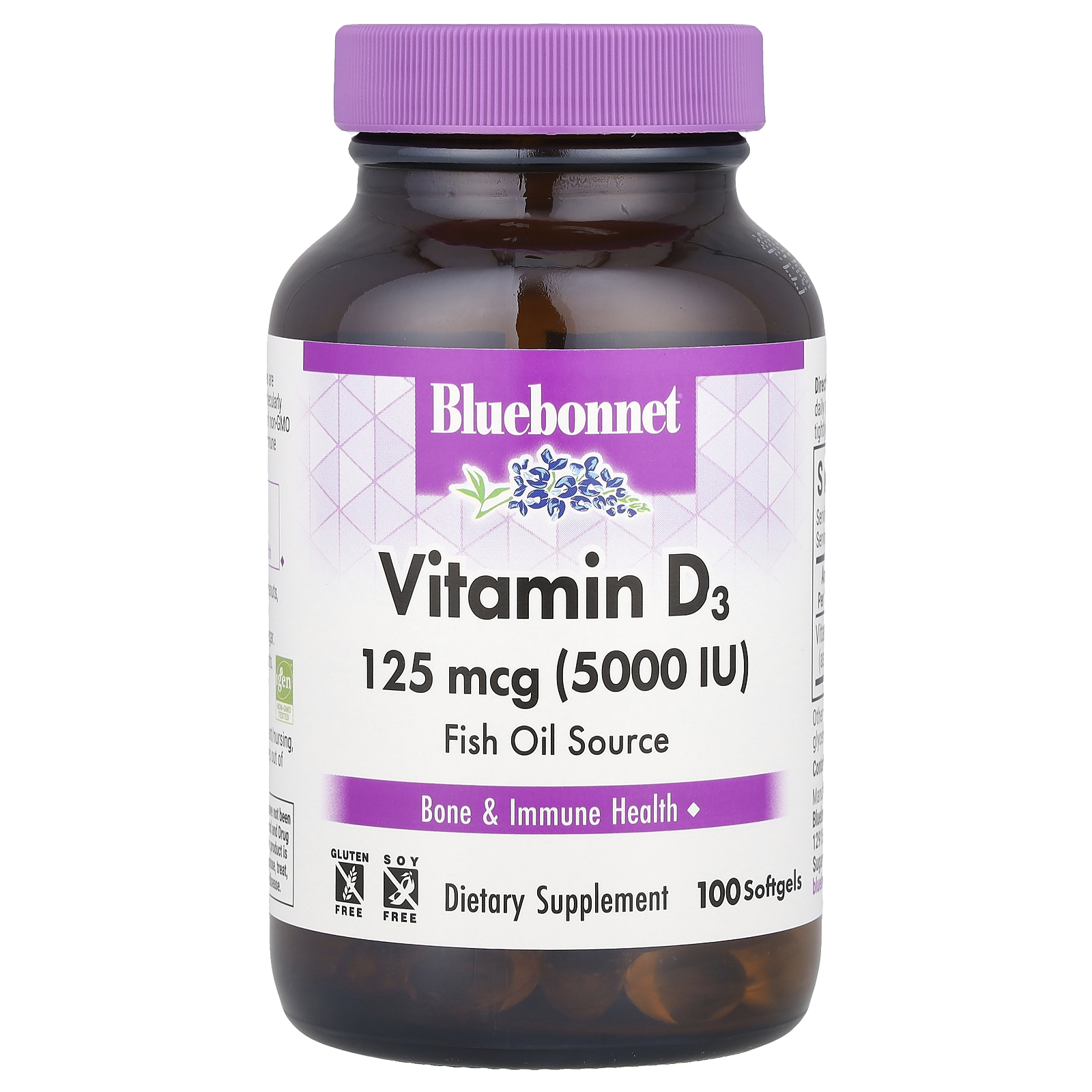 Bluebonnet Nutrition (블루보넷뉴트리션), 비타민D3, 125mcg(5,000IU), 소프트젤 100정