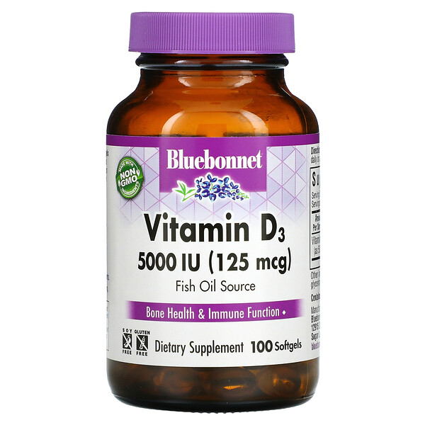витамин D3, 125 мкг (5000 МЕ), 100 мягких таблеток