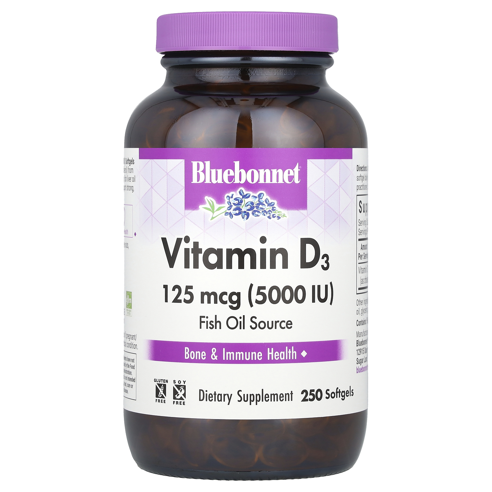 Bluebonnet Nutrition (블루보넷뉴트리션), 비타민D3, 125mcg(5,000IU), 소프트젤 250정