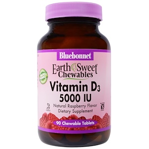 Bluebonnet Nutrition, Витамин D3, 5,000 МЕ, 90 жевательных таблеток