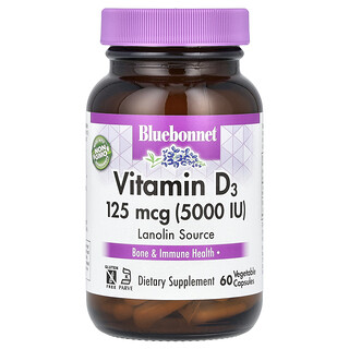 Bluebonnet Nutrition, 비타민D3, 5,000 IU, 베지 캡슐 60정