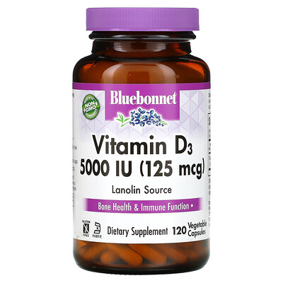 

Bluebonnet Nutrition Vitamin D3 125 mcg (5 000 IU) 120 Vegetable Capsule