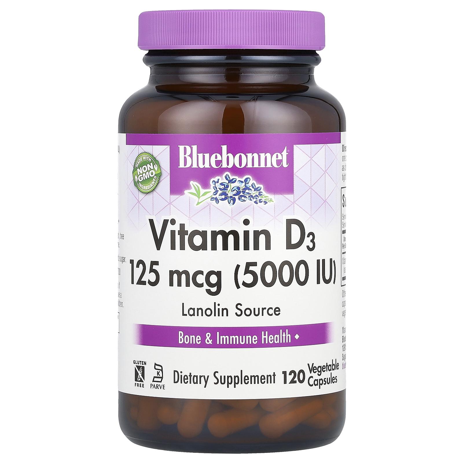 Bluebonnet Nutrition (블루보넷뉴트리션), 비타민D3, 125mcg(5,000IU), 베지 캡슐 120정