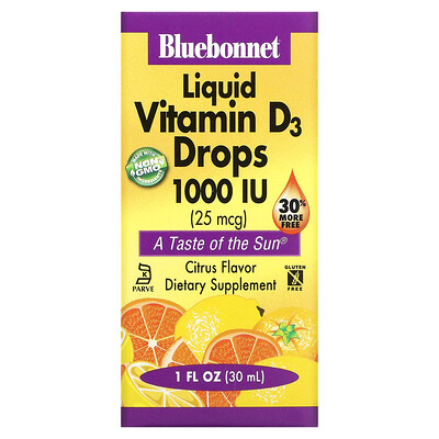Bluebonnet Nutrition Liquid Vitamin D3 Drops Citrus 25 mcg (1 000 IU) 1 fl oz (30 ml)