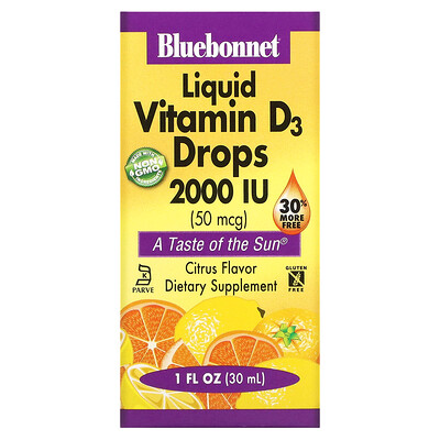 

Bluebonnet Nutrition Liquid Vitamin D3 Drops Citrus 50 mcg (2 000 IU) 1 fl oz (30 ml)