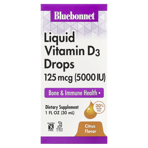 Bluebonnet Nutrition Liquid Vitamin D3 Drops, Citrus, 125 mcg (5,000 IU), 1 fl oz (30 ml)