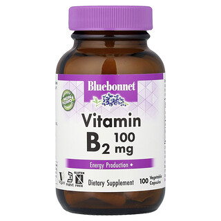 Bluebonnet Nutrition, B2-vitamin, 100 mg, 100 növényi kapszula