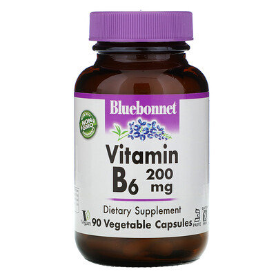 Bluebonnet Nutrition Vitamin B-6, 200 mg, 90 Vegetable Capsules
