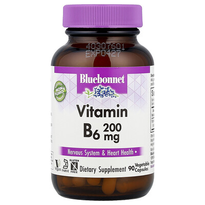 Product Image for Bluebonnet Nutrition, Vitamin B6, 200 mg, 90 Vegetable Capsules