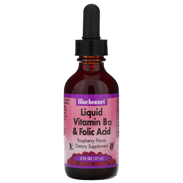Bluebonnet Nutrition‏, Liquid Vitamin B-12 & Folic Acid, Natural Raspberry Flavor, 2 fl oz (59 ml)