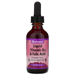 Блубоннэт Нутришен, Liquid Vitamin B-12 & Folic Acid, Natural Raspberry Flavor, 2 fl oz (59 ml) отзывы покупателей