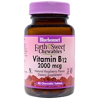 Жевательные таблетки «EarthSweet», витамин B12, натуральный вкус малины, 2000 мкг, 90 шт. - изображение