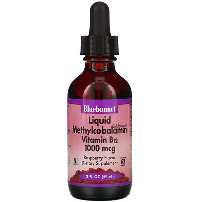 Bluebonnet Nutrition Liquid CelluarActive Methylcobalamin Vitamin B12, Raspberry Flavor, 1,000 mcg, 2 fl oz (59 ml)