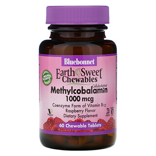 Bluebonnet Nutrition, EarthSweet 咀嚼片系列甲鈷胺，天然樹莓味，1,000 微克，60 片咀嚼片