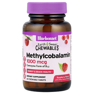Bluebonnet Nutrition, EarthSweet Chewables, metilcobalamină, zmeură, 1.000 mcg, 60 comprimate masticabile