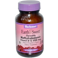 EarthSweet, метилкобаламин, витамин B-12, натуральный вкус малины, 5000 мкг, 60 жевательных таблеток - изображение