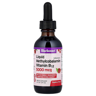 Bluebonnet Nutrition, Mecobalamina Líquida CellularActive® Vitamina B12, Framboesa, 5.000 mcg, 59 ml (2 fl oz)