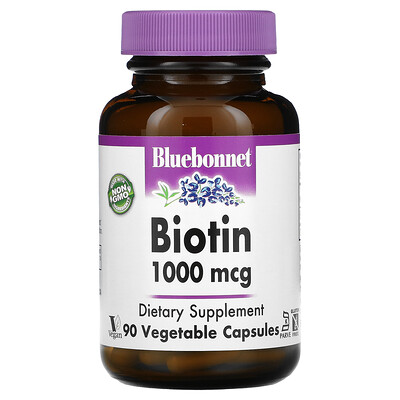 Bluebonnet Nutrition Биотин, 1000 мкг, 90 вегетарианских капсул