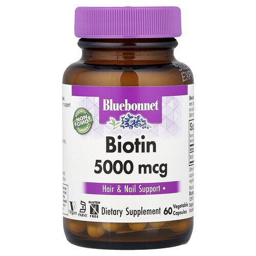 ブルーボネットニュートリション Bluebonnet Nutrition, ビオチン、5,000mcg、ベジカプセル60粒