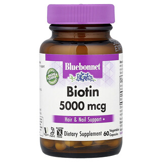 Bluebonnet Nutrition, Biotin, 5,000 mcg, 60 Vegetable Capsules
