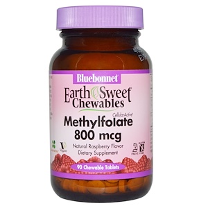 Bluebonnet Nutrition, EarthSweet Chewables, CellularActive Methylfolate, Natural Raspberry Flavor, 90 Chewable Tablets
