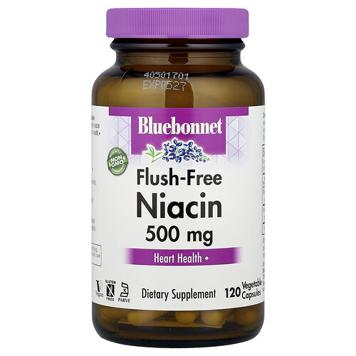 Bluebonnet Nutrition Flush-Free Niacin, 120 Vegetable Capsules