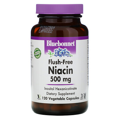 Bluebonnet Nutrition Flush-Free Niacin, 500 mg, 120 Vegetable Capsules