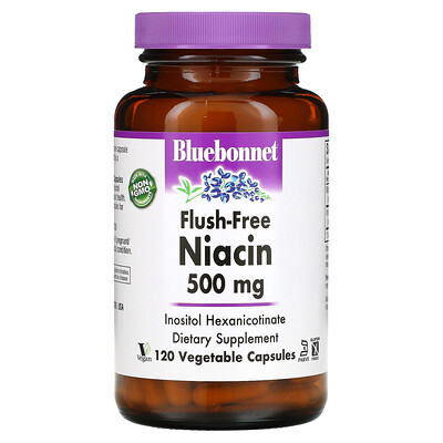 

Bluebonnet Nutrition Ниацин, не вызывающий смывания, 500 мг, 120 растительных капсул