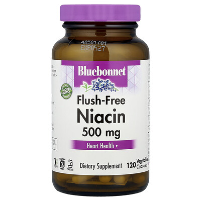 Bluebonnet Nutrition, Niacina sin enrojecimiento, 500 mg, 120 cápsulas vegetales