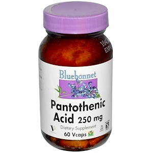 Bluebonnet Nutrition, Пантотеновая кислота, 250 мг, 60 растительных капсул