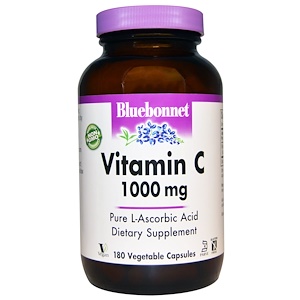 Bluebonnet Nutrition, Витамин C, 1000 мг, 180 растительных капсул