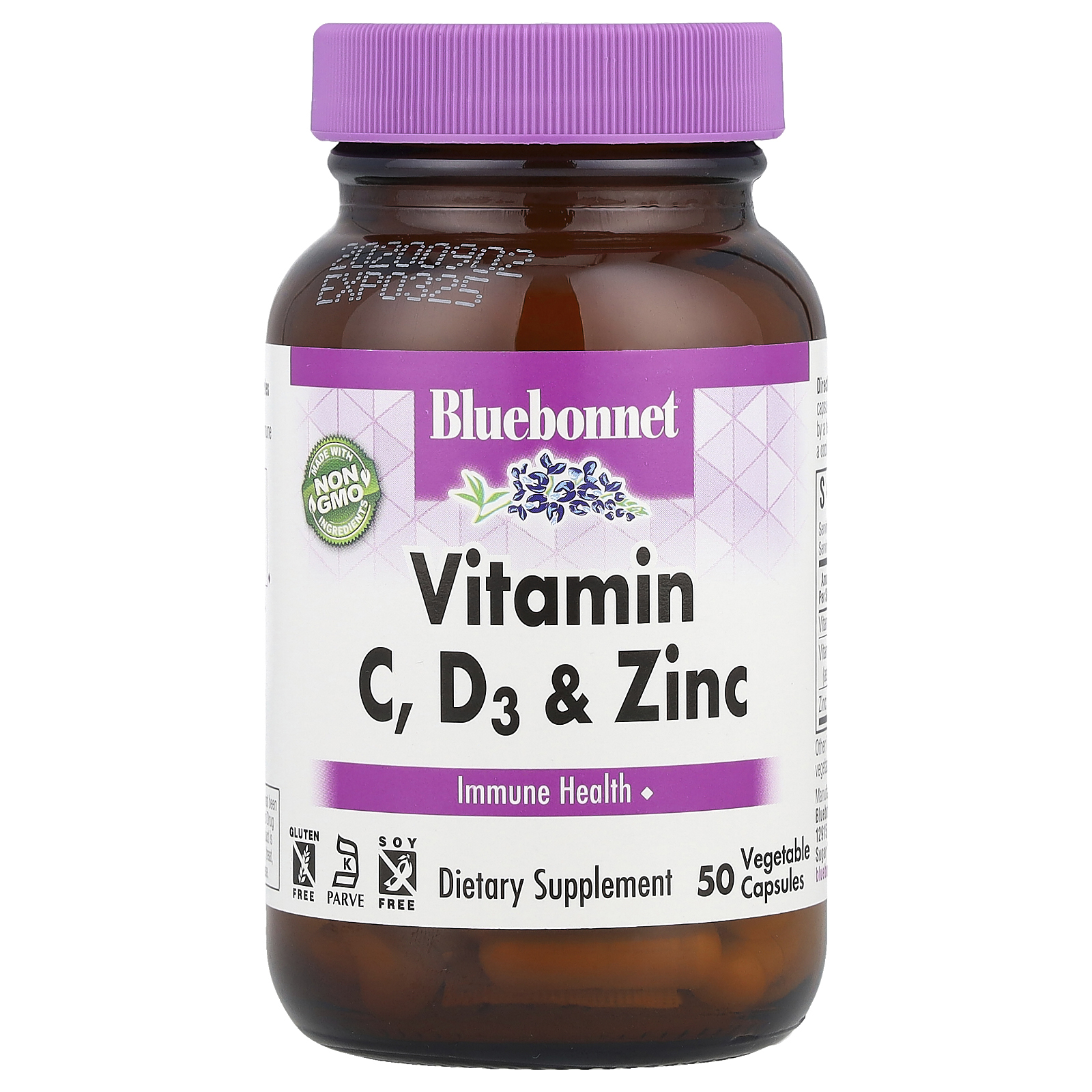 Bluebonnet Nutrition (블루보넷뉴트리션), 비타민C, D3 및 아연, 베지 캡슐 50정