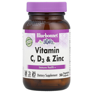 Bluebonnet Nutrition, Vitamin C, D3 & Zinc, 50 Vegetable Capsules