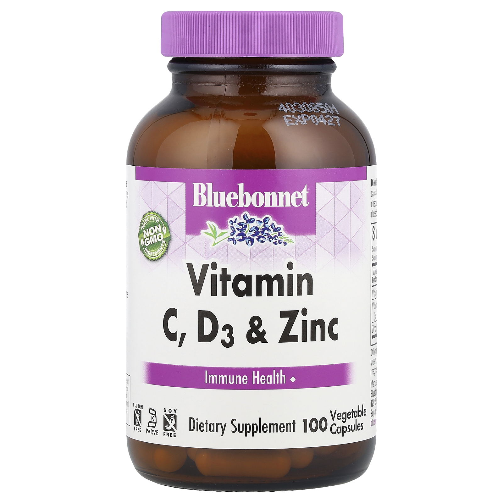 Bluebonnet Nutrition (블루보넷뉴트리션), 비타민C, D3 및 아연, 베지 캡슐 100정
