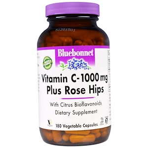 Bluebonnet Nutrition, Витамин C - 1000 мг в сочетании с плодами шиповника, 180 капсул в растительной оболочке
