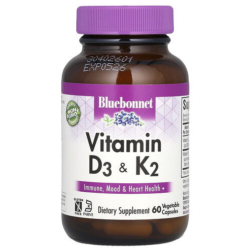 Bluebonnet Nutrition Vitamin D3 & K2, 60 Vegetable Capsules