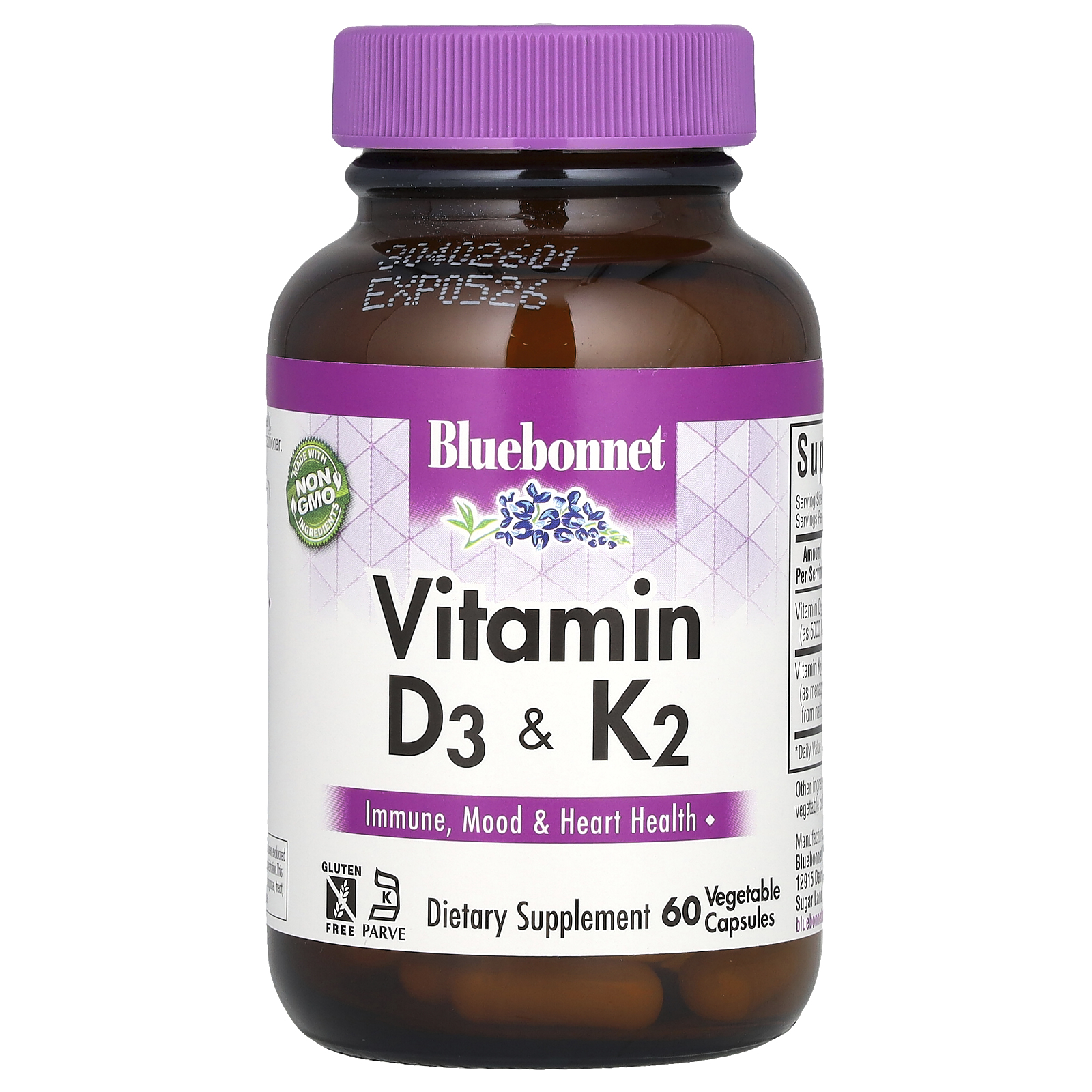 Bluebonnet Nutrition (블루보넷뉴트리션), 비타민D3 및 K2, 베지 캡슐 60정