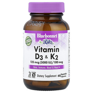 Bluebonnet Nutrition, Vitamin D3 & K2, 60 Vegetable Capsules