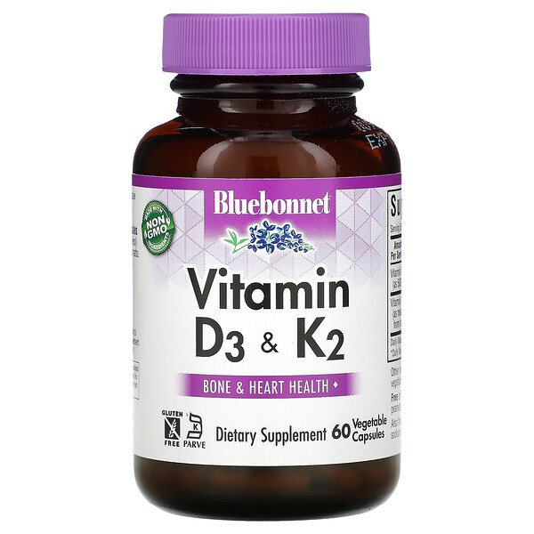 Bluebonnet Nutrition‏, Vitamin D3 & K2, 60 Vegetable Capsules