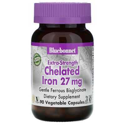 Bluebonnet Nutrition Хелатное железо усиленного действия, 27 мг, 90 растительных капсул