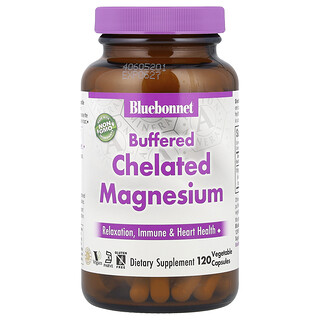 Bluebonnet Nutrition, Tamponlu Şelatlı Magnezyum, 120 Bitkisel Kapsül (Kapsül Başına 200 mg)