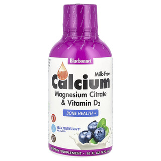 Bluebonnet Nutrition, Sıvı Kalsiyum Magnezyum Sitrat ve D3 Vitamini, Yaban Mersini, 16 fl oz (473 ml)