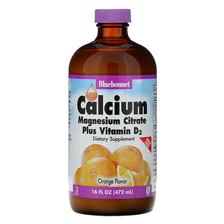 Bluebonnet Nutrition, شراب الكالسيوم والماغنسيوم والسترات مع فيتامين "د3"، بنكهة البرتقال الطبيعية، 16 أونصة سائلة (472 مل)