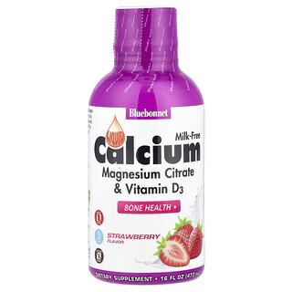 Bluebonnet Nutrition, Sıvı Kalsiyum, Magnezyum Sitrat ve D3 Vitamini, Çilek, 16 fl oz (473 ml)