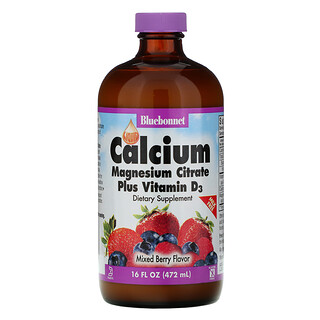 Bluebonnet Nutrition, Citrate de calcium et de magnésium liquide, Vitamine D3, Arôme naturel de fruits rouges, 472 ml