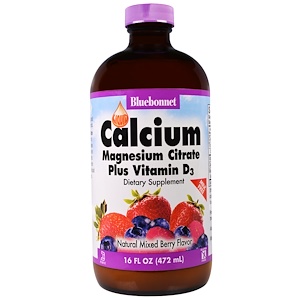 Bluebonnet Nutrition, Жидкий кальций и цитрат магния плюс витамин D3, вкус  натурального ягодного ассорти, 16 жидк. унц. (472 мл)